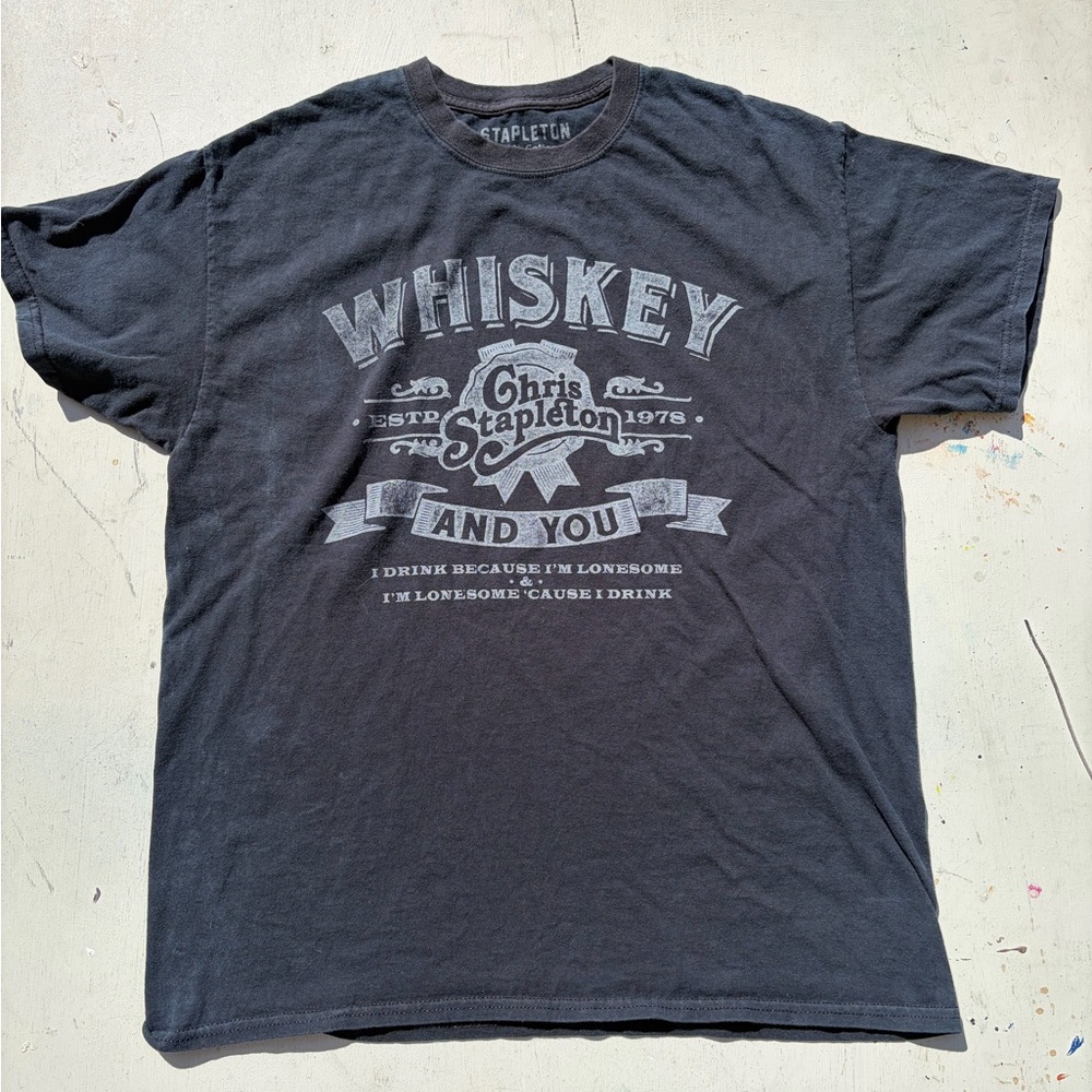 Men's Chris‎ Stapleton T-Shirt Black Spell-Out L Country Texas Outlaw Whiskey TN
